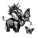 elephant with a unicorn on its back and a butterfly on the trunk tattoo design idea