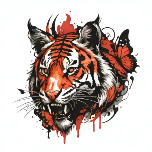 butterfly tiger head cybersigilism flashtattoo neotribaltattoo biomechanics tattoo design idea