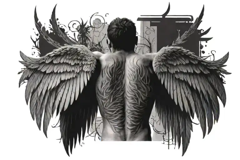 full back wings with ribs behind tattoo design idea