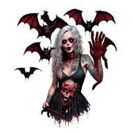 punk woman with gang of bats tattoo design idea