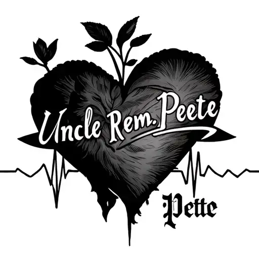 remembrance tattoo with name as uncle Pete followed with heart beat line  tattoo design idea