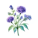 Carnation And Larkspur aster and violet flower intertwined tattoo design idea