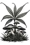 shrooms growing under a large weed plant tattoo design idea