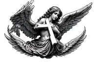 tramp stamp cross with angel winds surrounding it tattoo design idea