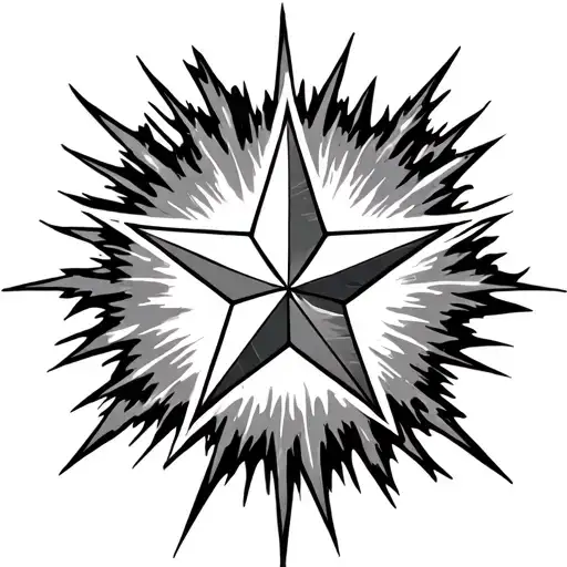 8 point star with lightening strikes in the back tattoo design idea