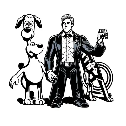  back and white tattoo half sleeve design including doctor who Marvel Avengers Plymouth Argyle FC Wallace and Gromit Vio tattoo design idea