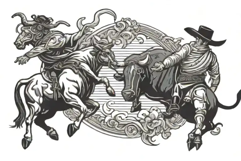 lyrics written with a bull and a matador dueling in the sky tattoo design idea