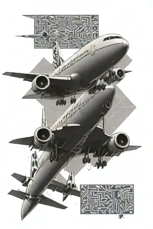 Boeing 747 airplane tattoo. geometric davinci style with greek mitholoji tattoo design idea