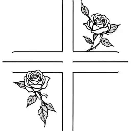 cross and roses growing tattoo design idea