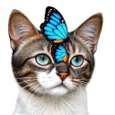 cat with butterfly on his nose mixed with semicolon  tattoo design idea