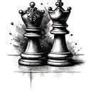 "A tattoo design featuring two chess pieces, the king and queen, symbolizing my parents' love for playing chess together tattoo design idea