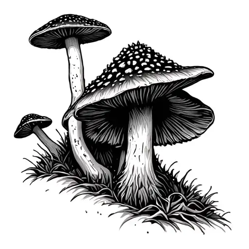 Bigfoot peaking around a morel mushroom tattoo design idea