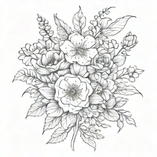 March March April June birth flower bouquet tattoo design idea
