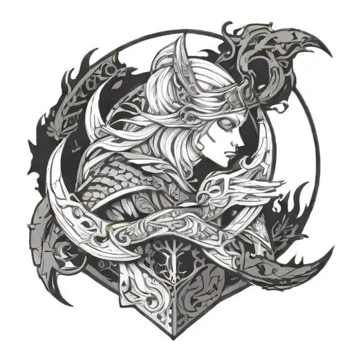 malenia elden ring and dark souls 3 tattoo design idea