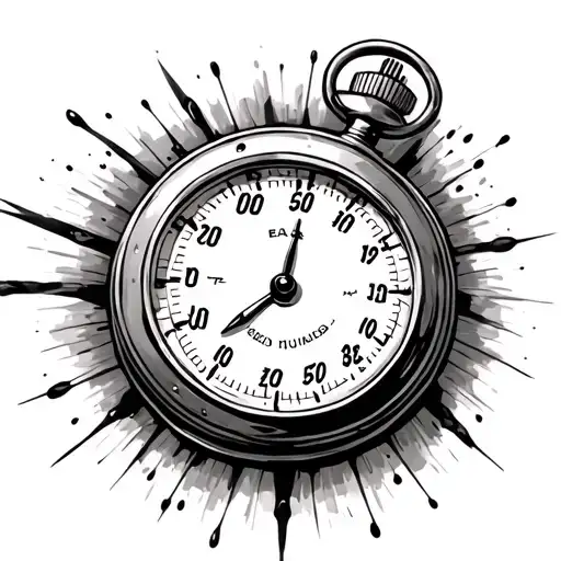 old stopwatch with one side exoloding and numbers falling tattoo design idea