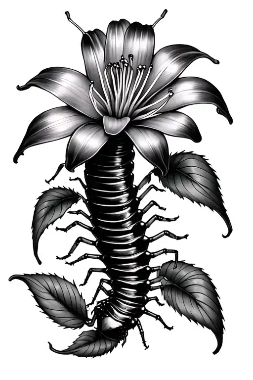 Centipede and Spiderlily flower tattoo design idea