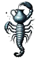 Aquarius with jug pouring constelation avec le scorpion tattoo design idea