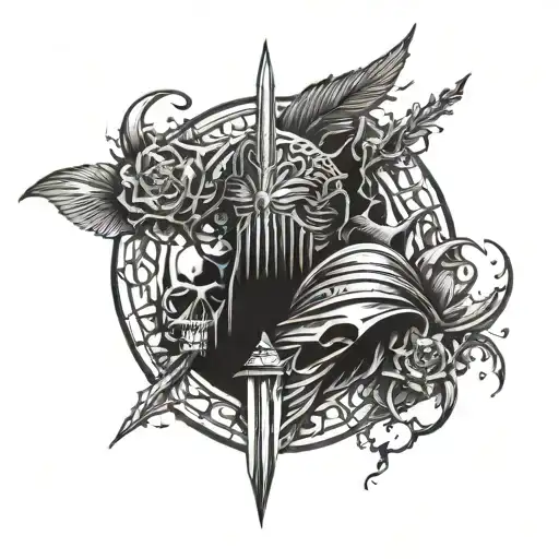 A tattoo inspired by the Mark of Sacrifice from the anime Berserk, drawn in a dark fantasy style. tattoo design idea