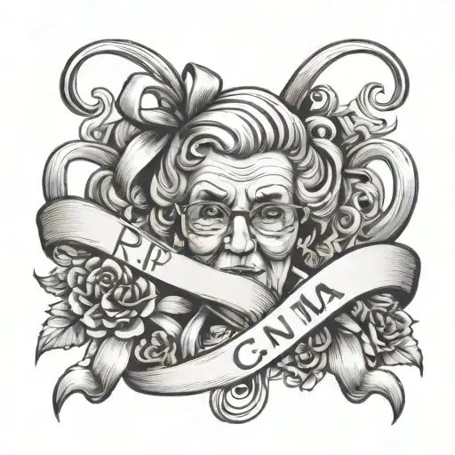 rip grandma with ribbon wrapped tattoo design idea