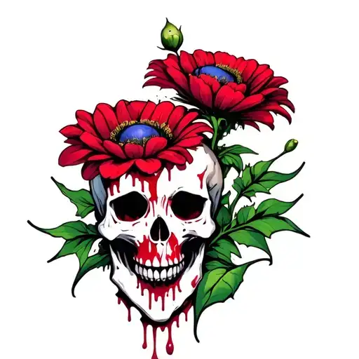 cute flower sharp skull inside blood tattoo design idea