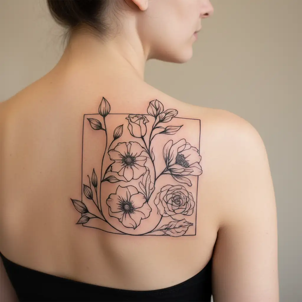 february, june, september, october, july, and november birth flowers tattoo design idea