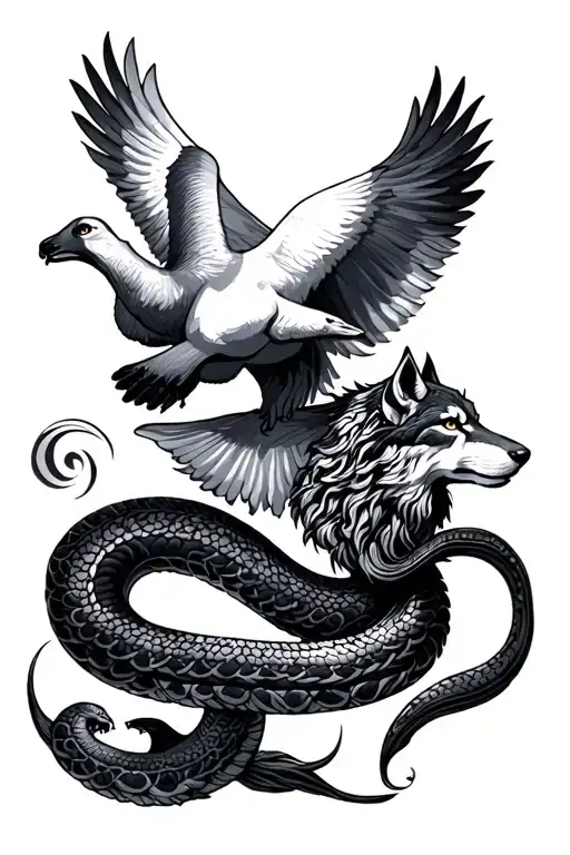 wolf sheep serpent and dove  tattoo design idea