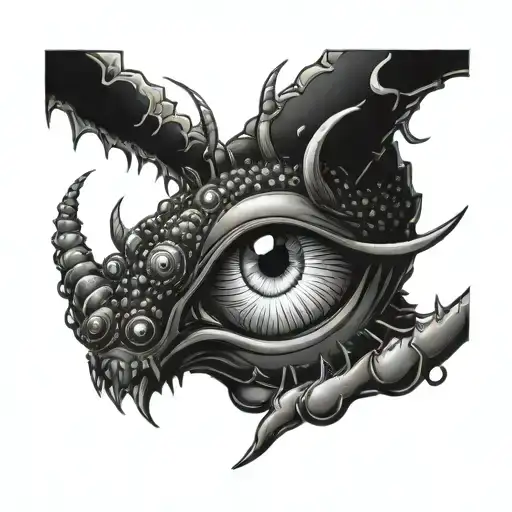 anime eye centipede death tattoo design idea