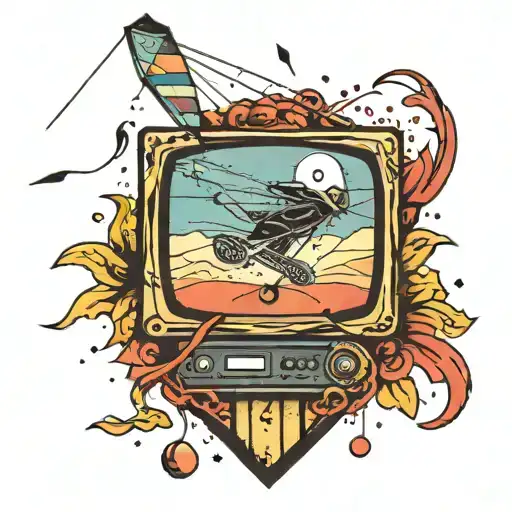 kite and television static falling tattoo design idea