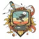 kite and television static falling tattoo design idea