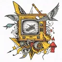 kite and television static falling tattoo design idea