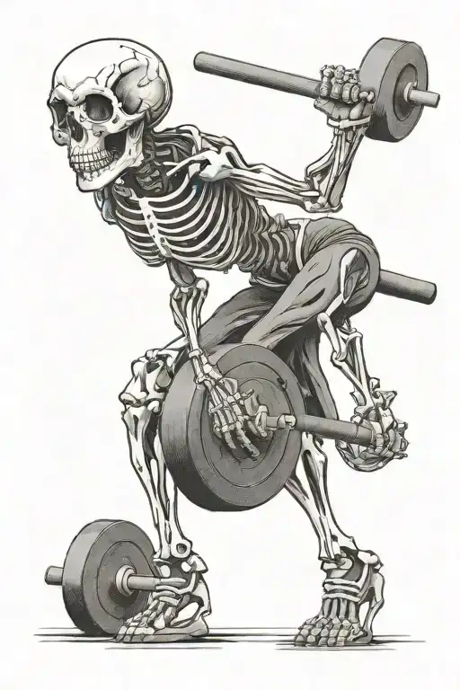female skeleton deadlifting tattoo design idea