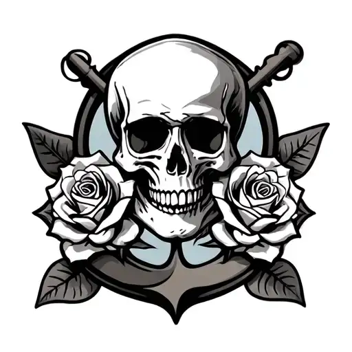 skull roses anchors tattoo design idea
