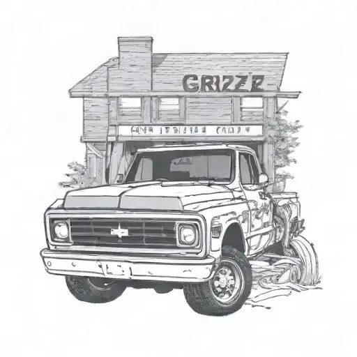 1972 chevy k20 with license plate that says grizz truck only realistic   tattoo design idea