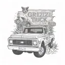 1972 chevy k20 with license plate that says grizz truck only realistic   tattoo design idea