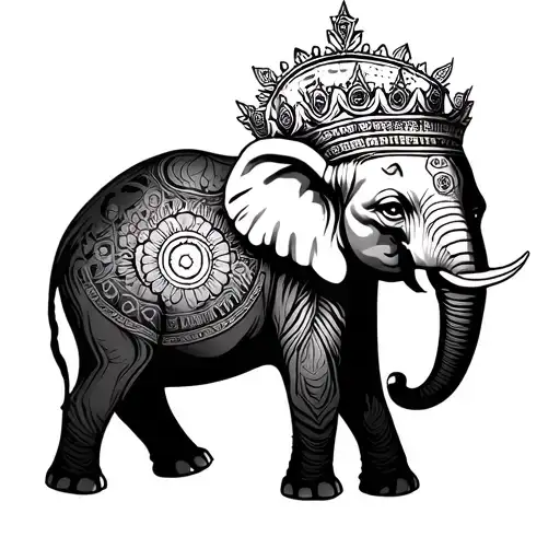 A tattoo of a elephant with a crown with the chakras on the crown and the elephant holding mother Africa and the mother  tattoo design idea