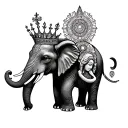 A tattoo of a elephant with a crown with the chakras on the crown and the elephant holding mother Africa and the mother  tattoo design idea