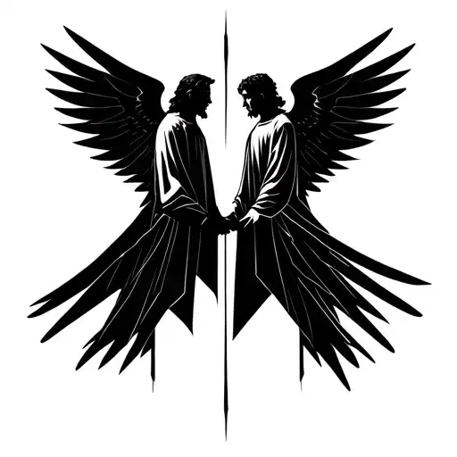 Archangel Gabriel and Miguel Angel Holding Hands tattoo design idea