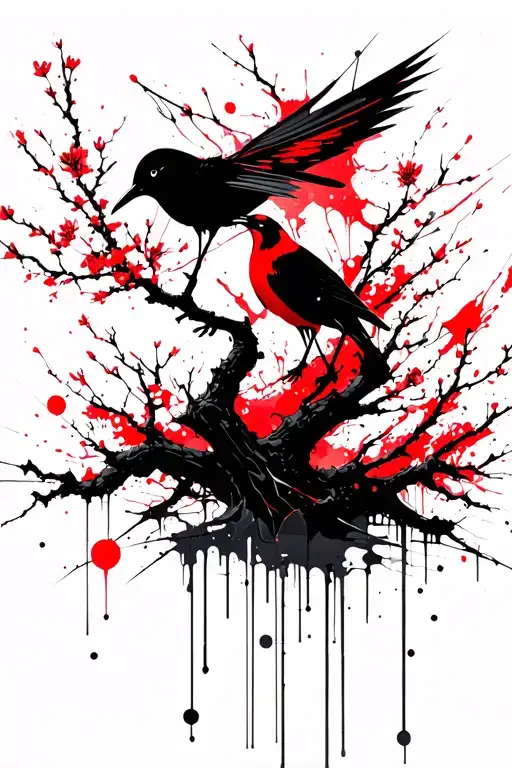 Geometry, bird, sakura tree under tattoo design idea