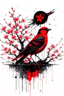 Geometry, bird, sakura tree under tattoo design idea