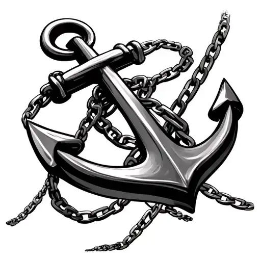 looking up at a anchor sitting with chain wrapped around and the chain getting bigger towards the bottom  tattoo design idea