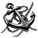 looking up at a anchor sitting with chain wrapped around and the chain getting bigger towards the bottom  tattoo design idea