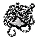 looking up at a anchor sitting with chain wrapped around and the chain getting bigger towards the bottom  tattoo design idea