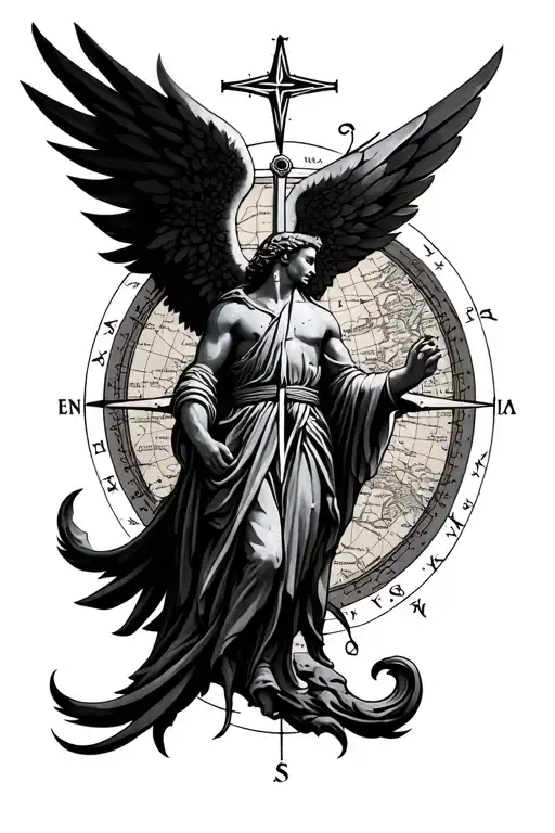 st Michael, maps, compass, cross tattoo design idea