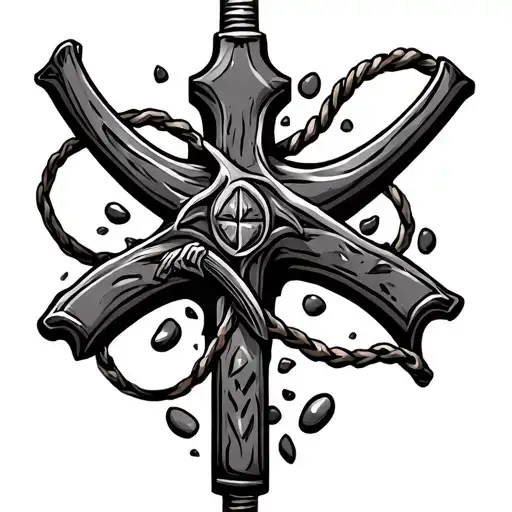 cross with slingshot and pebbles tattoo design idea