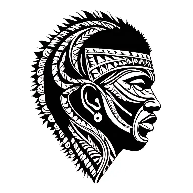 right profile african male tribal ritual mask surrounded stylus african patterns tattoo design idea