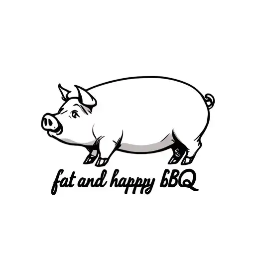 pig with "fat and happy bbq"  under it tattoo design idea