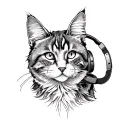A sketch-style tattoo of a Maine Coon cat wearing headphones tattoo design idea