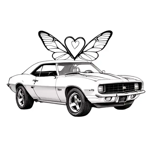 small 1969 camaro with butter fly with a heart shaped lock tattoo design idea
