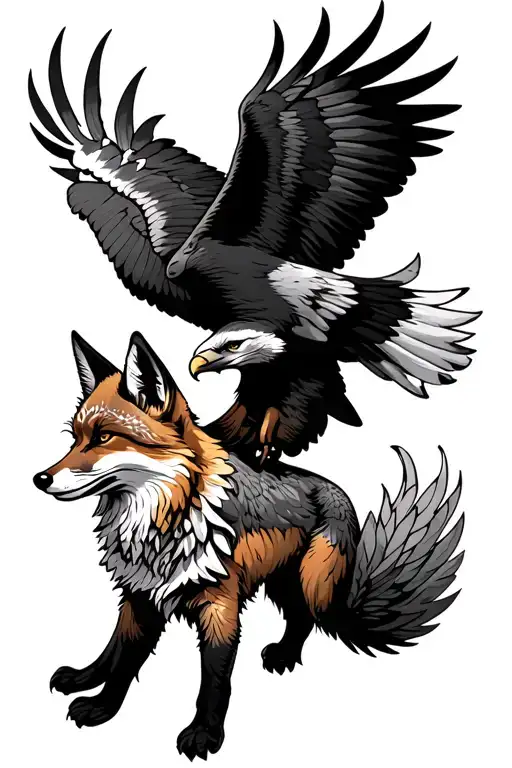fox with wedge tail eagle above  tattoo design idea