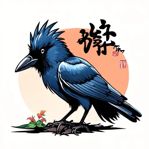 Japanese Style Crow tattoo design idea